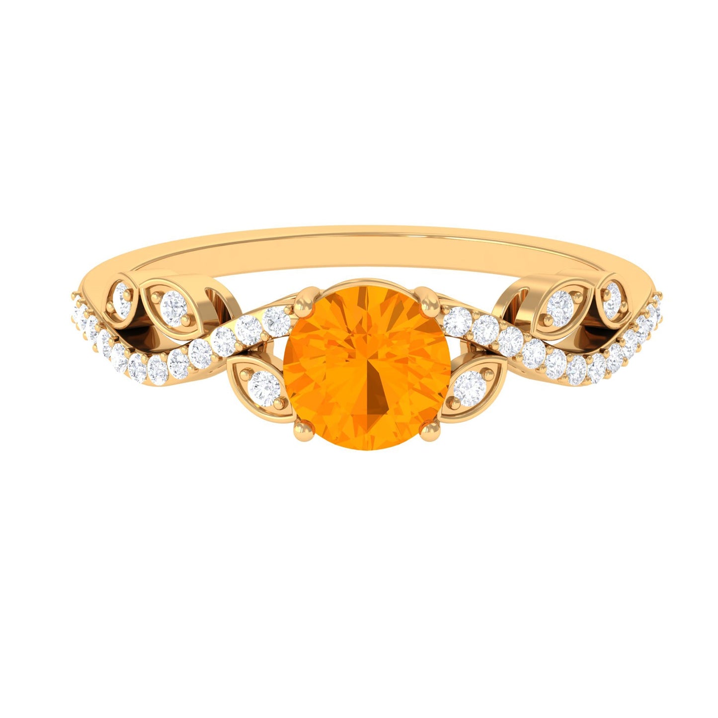 0.7 Carat Round Shape Fire Opal Designer Engagement Ring with Diamond
