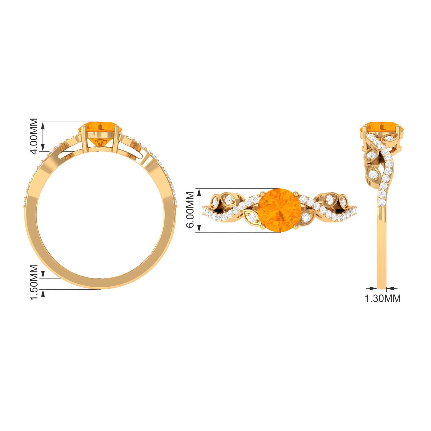 0.7 Carat Round Shape Fire Opal Designer Engagement Ring with Diamond