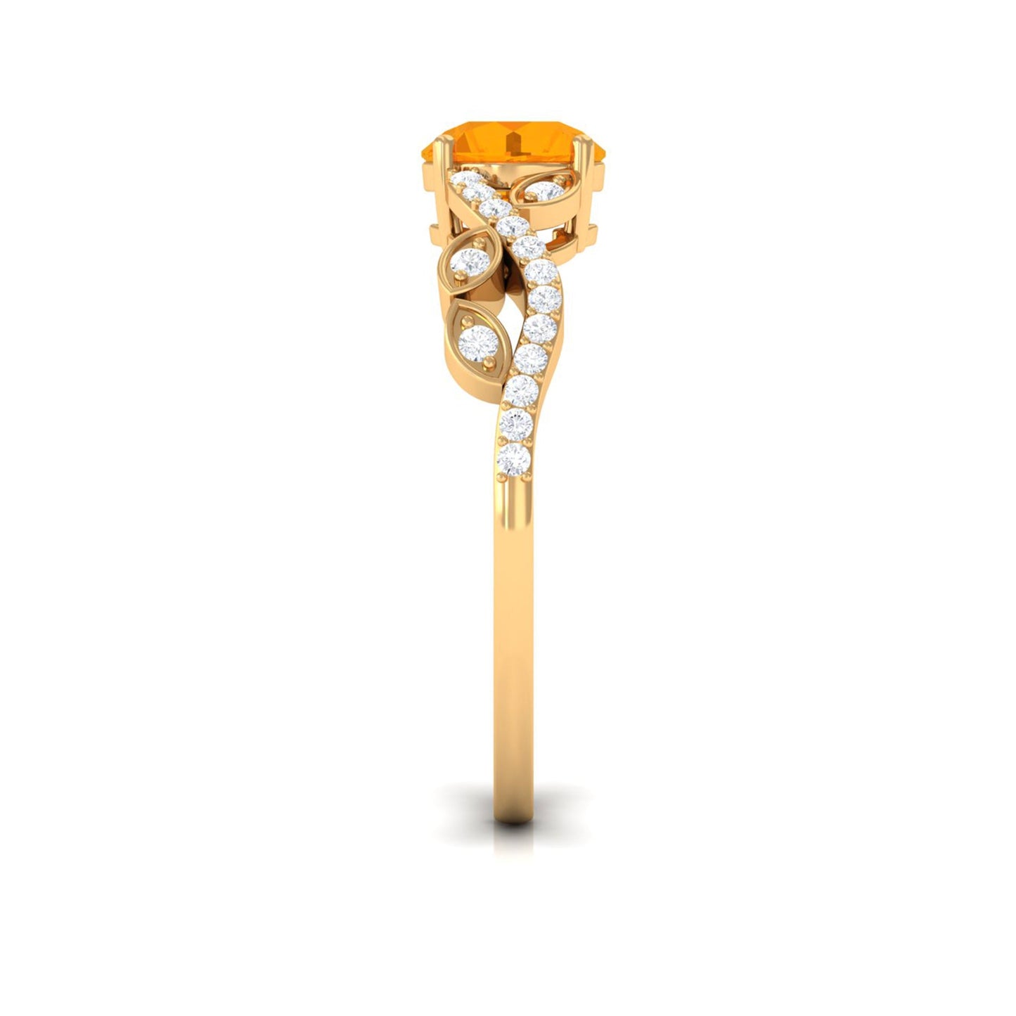 0.7 Carat Round Shape Fire Opal Designer Engagement Ring with Diamond