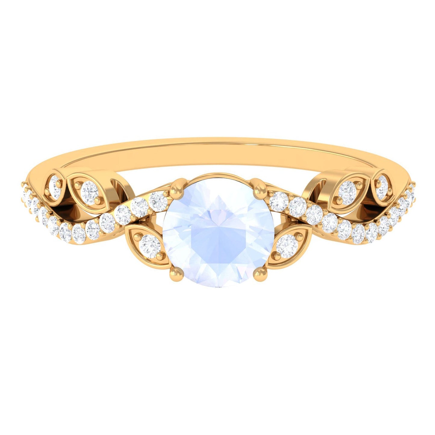 Round Shape Moonstone Designer Engagement Ring with Diamond