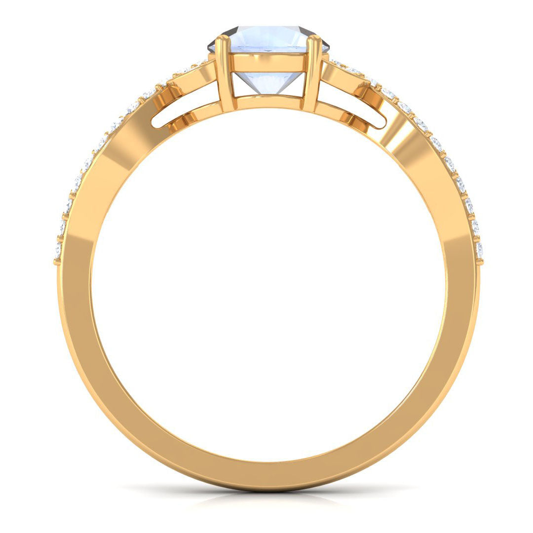 Round Shape Moonstone Designer Engagement Ring with Diamond