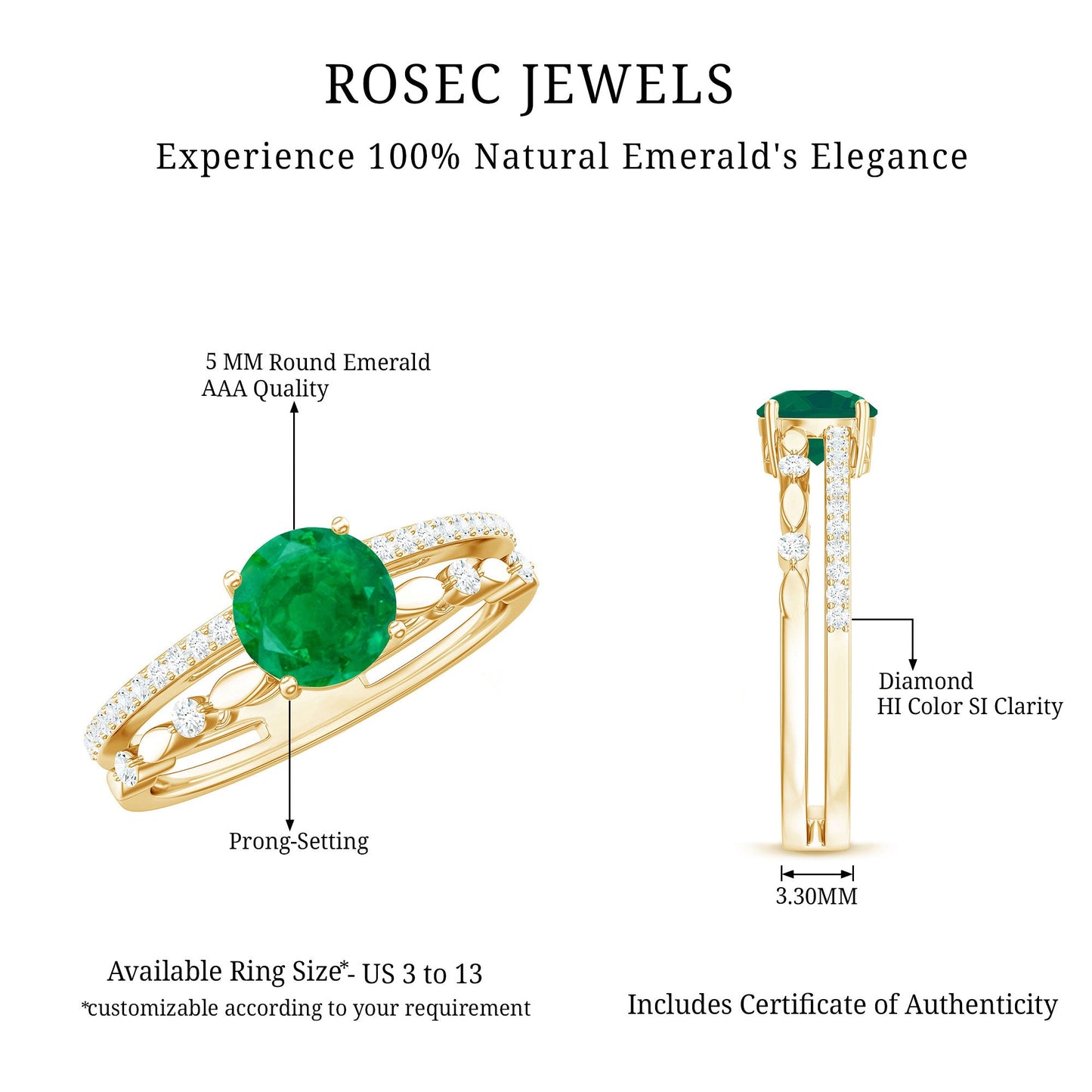 Classic Emerald Diamond Double Band Engagement Ring