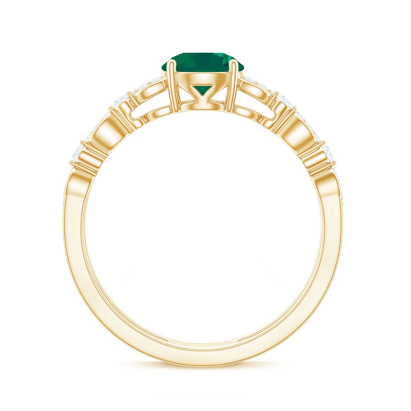 Classic Emerald Diamond Double Band Engagement Ring