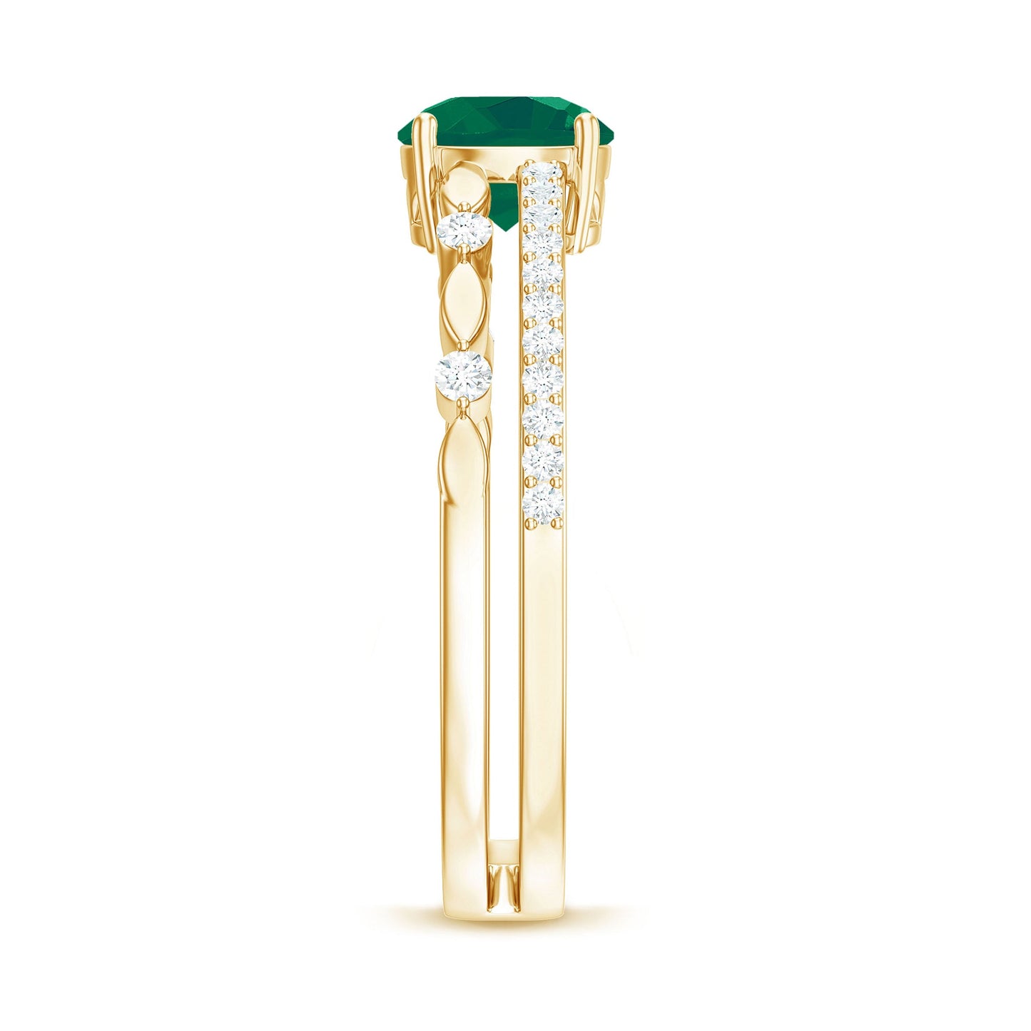 Classic Emerald Diamond Double Band Engagement Ring