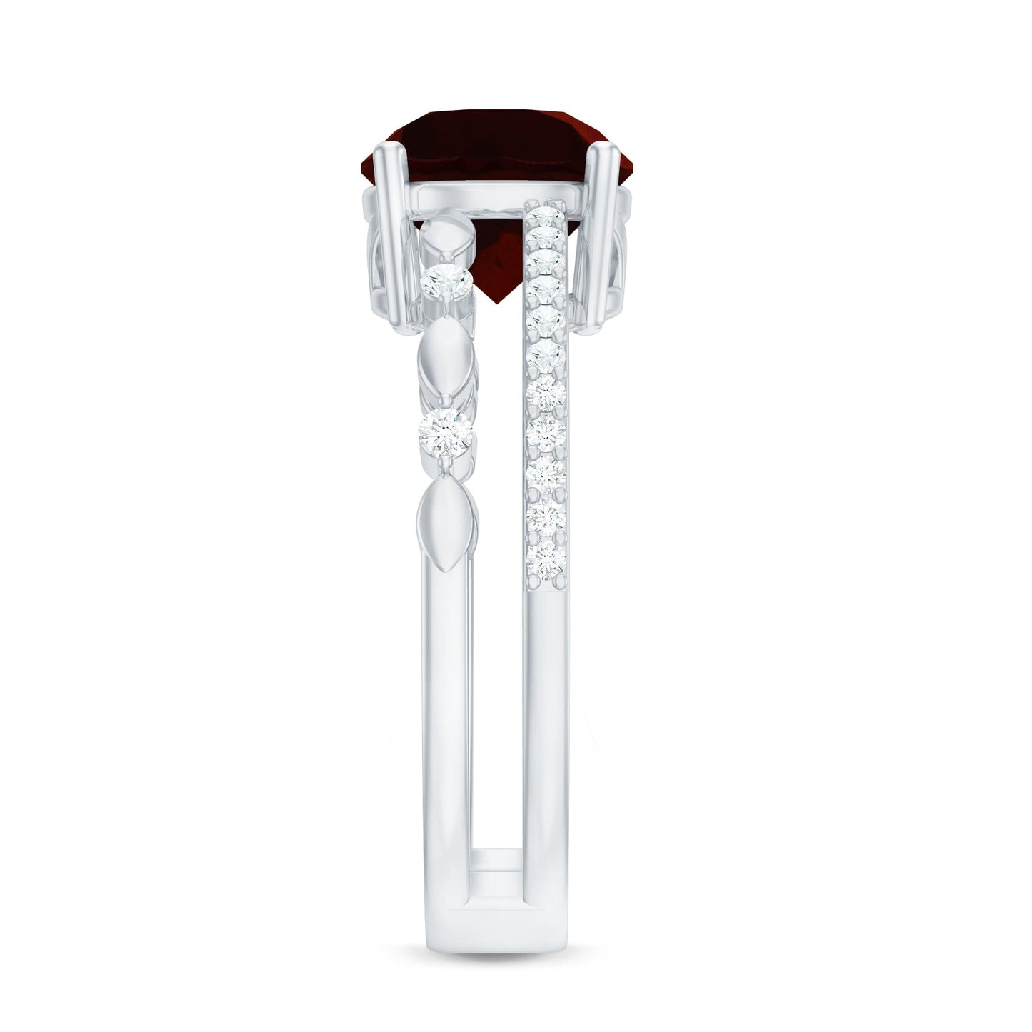 Natural Garnet Diamond Double Band Engagement Ring