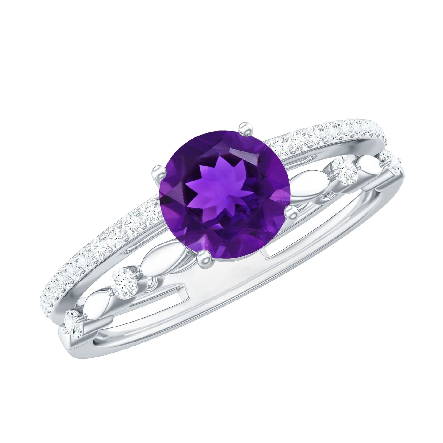 1.2 Carat Amethyst Double Band Engagement Ring with Diamond