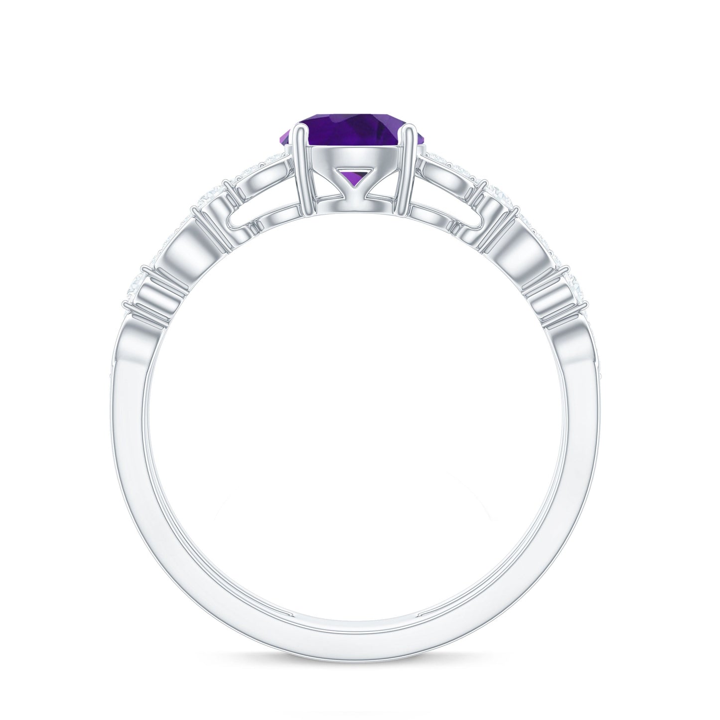 1.2 Carat Amethyst Double Band Engagement Ring with Diamond