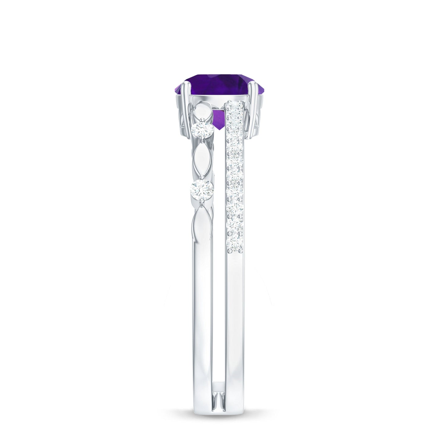 1.2 Carat Amethyst Double Band Engagement Ring with Diamond