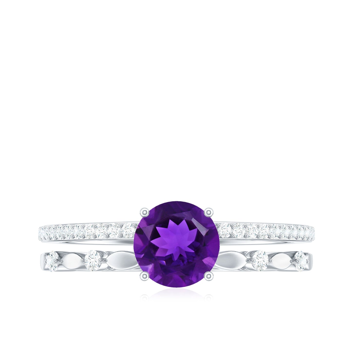 1.2 Carat Amethyst Double Band Engagement Ring with Diamond