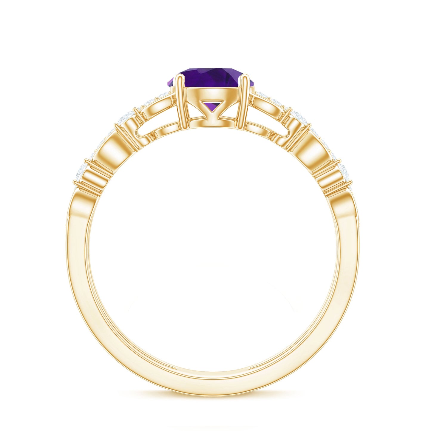 1.2 Carat Amethyst Double Band Engagement Ring with Diamond