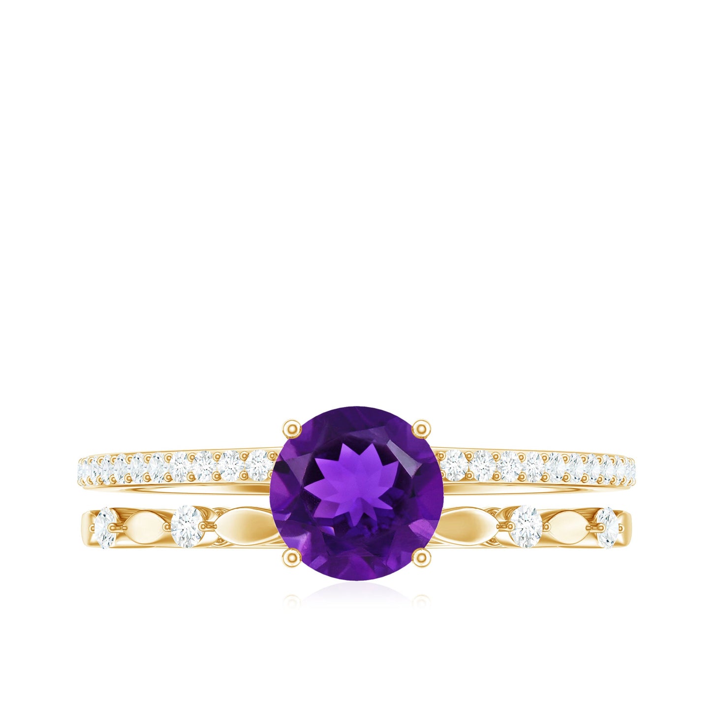1.2 Carat Amethyst Double Band Engagement Ring with Diamond
