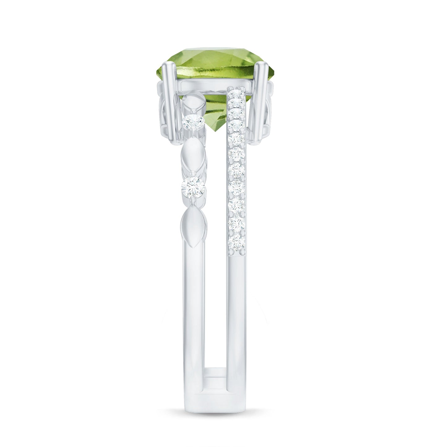 Genuine 2 Carat Peridot Double Band Engagement Ring with Diamond