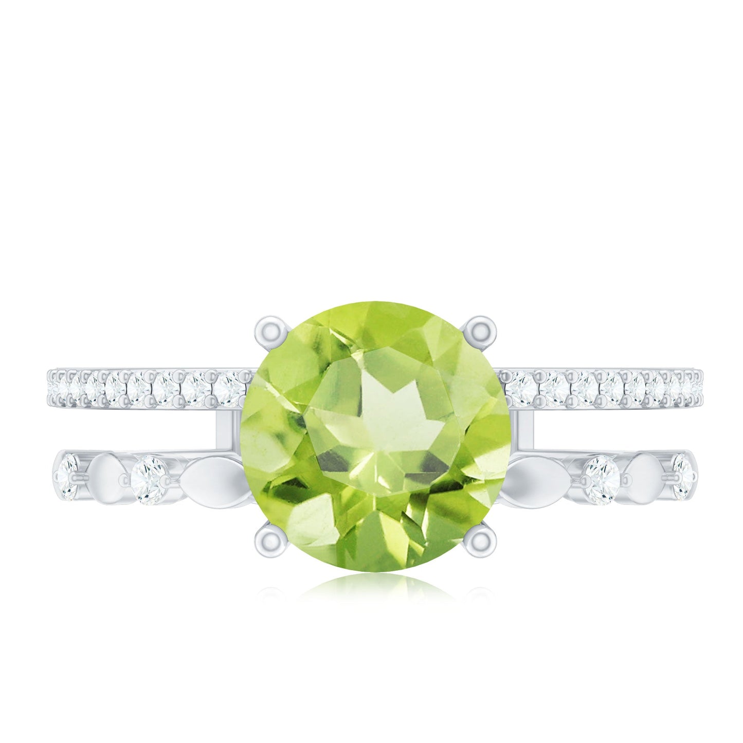Genuine 2 Carat Peridot Double Band Engagement Ring with Diamond