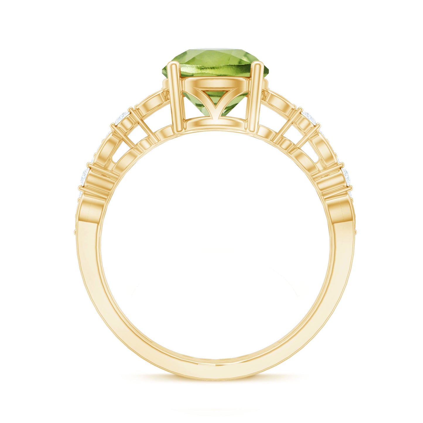 Genuine 2 Carat Peridot Double Band Engagement Ring with Diamond