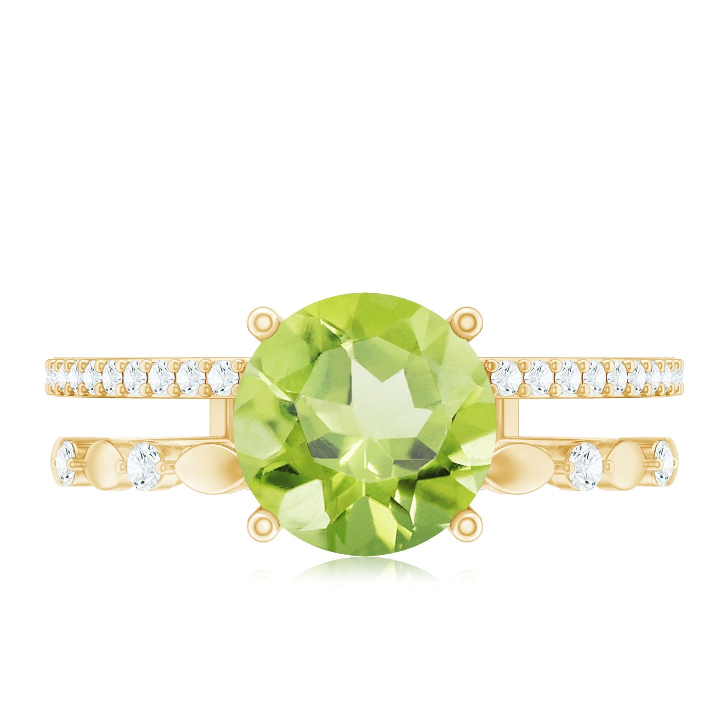 Genuine 2 Carat Peridot Double Band Engagement Ring with Diamond