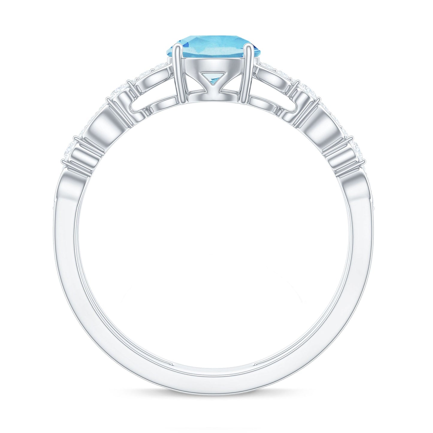 Natural Aquamarine Double Band Engagement Ring with Diamond
