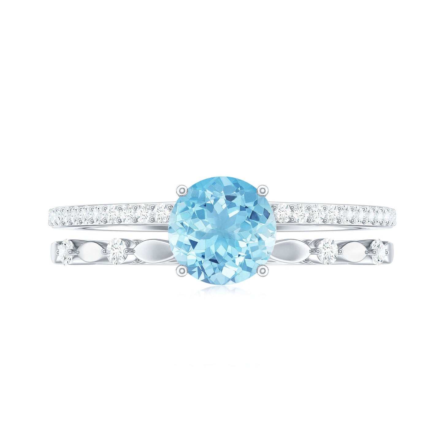 Natural Aquamarine Double Band Engagement Ring with Diamond