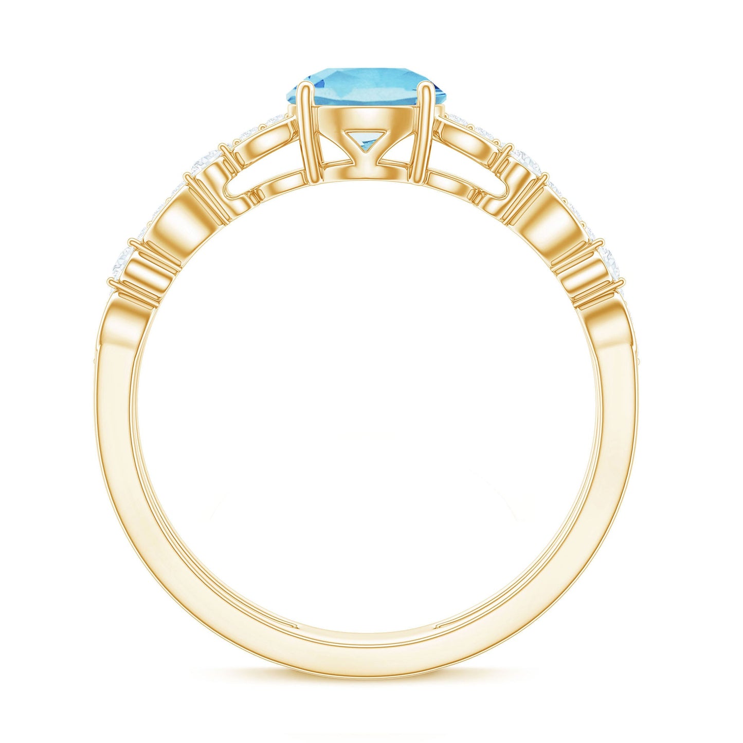 Natural Aquamarine Double Band Engagement Ring with Diamond