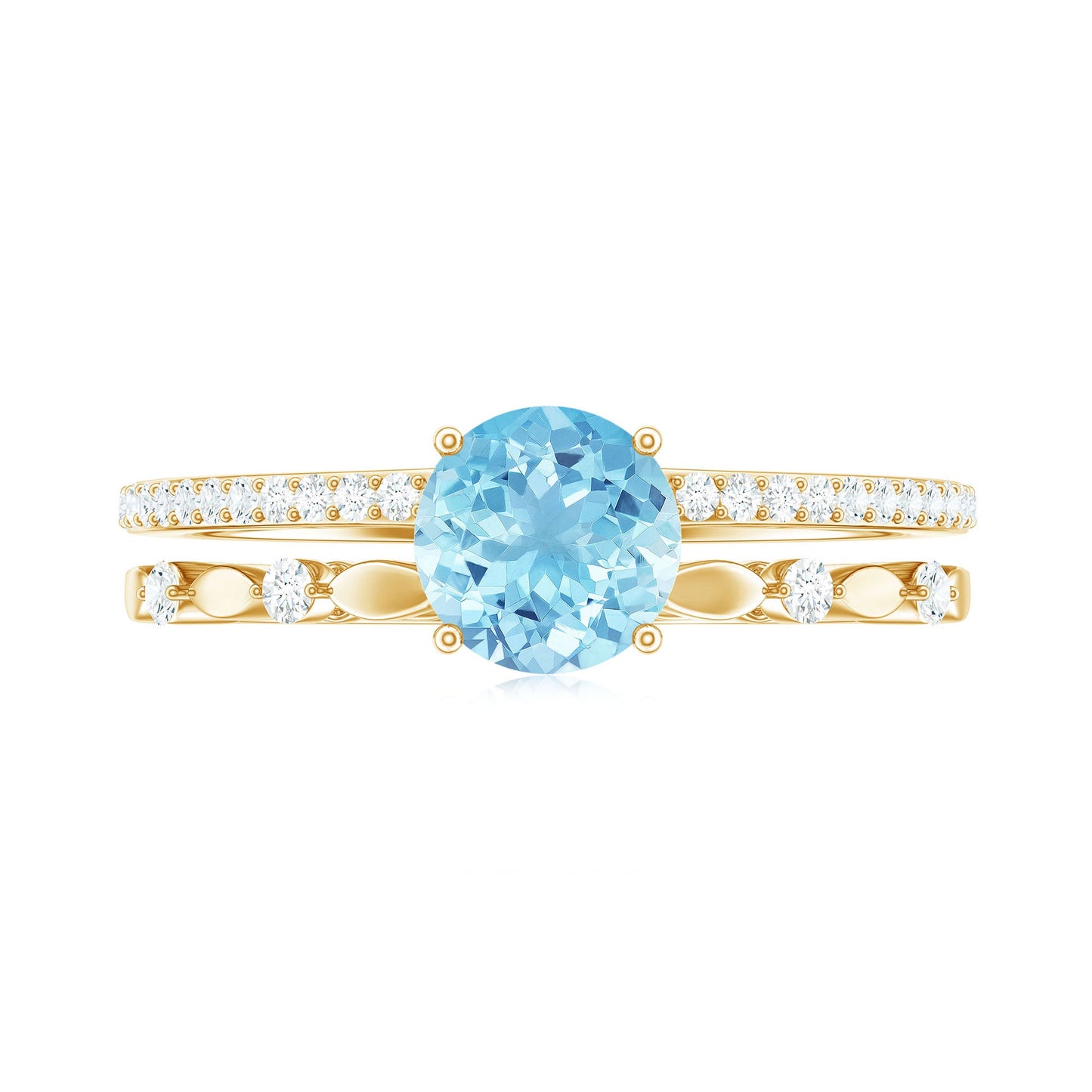 Natural Aquamarine Double Band Engagement Ring with Diamond