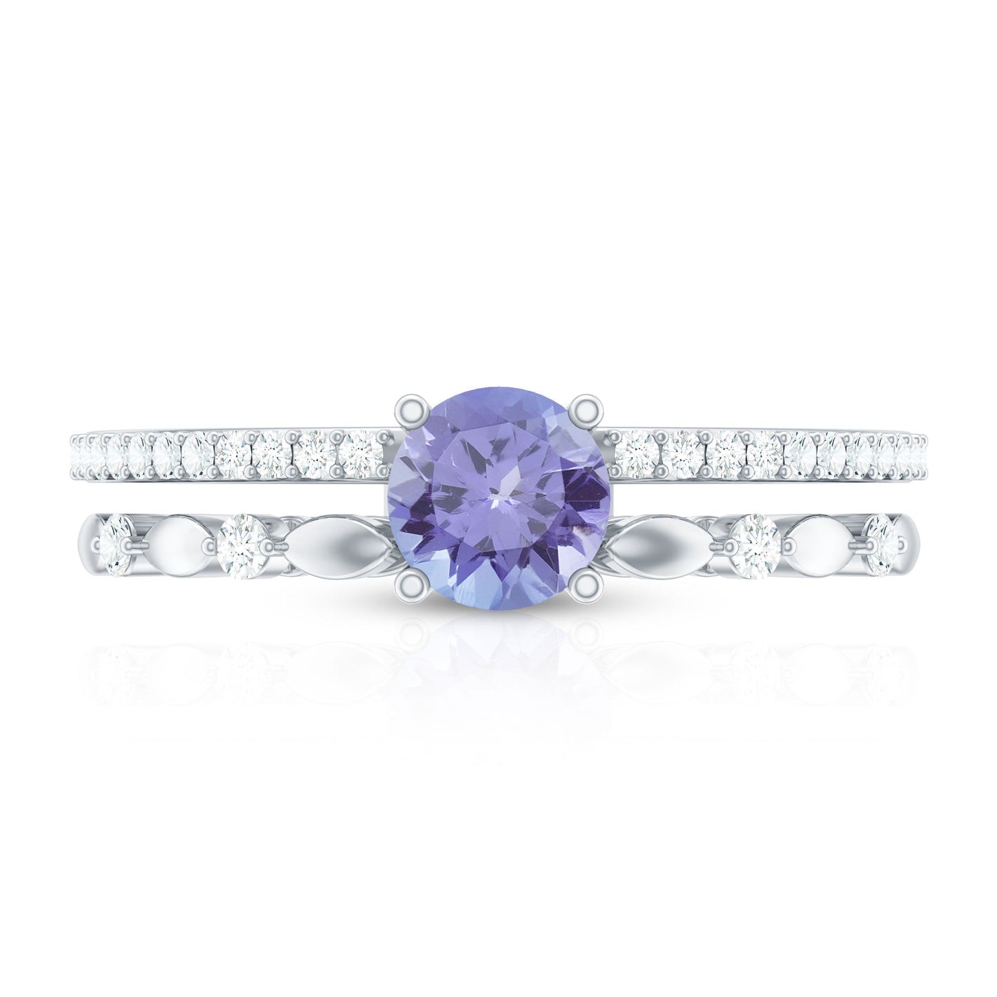 Certified Real Tanzanite Double Band Engagement Ring with Diamond