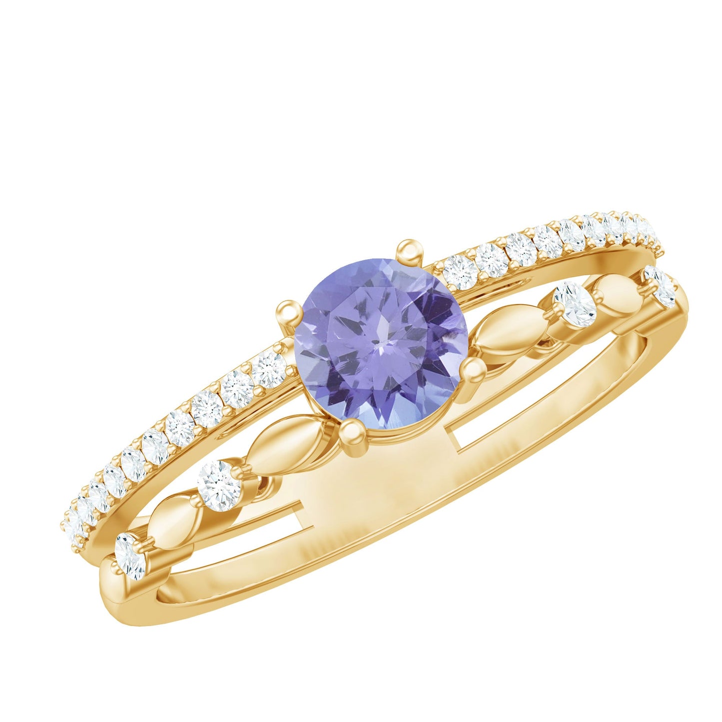 Certified Real Tanzanite Double Band Engagement Ring with Diamond