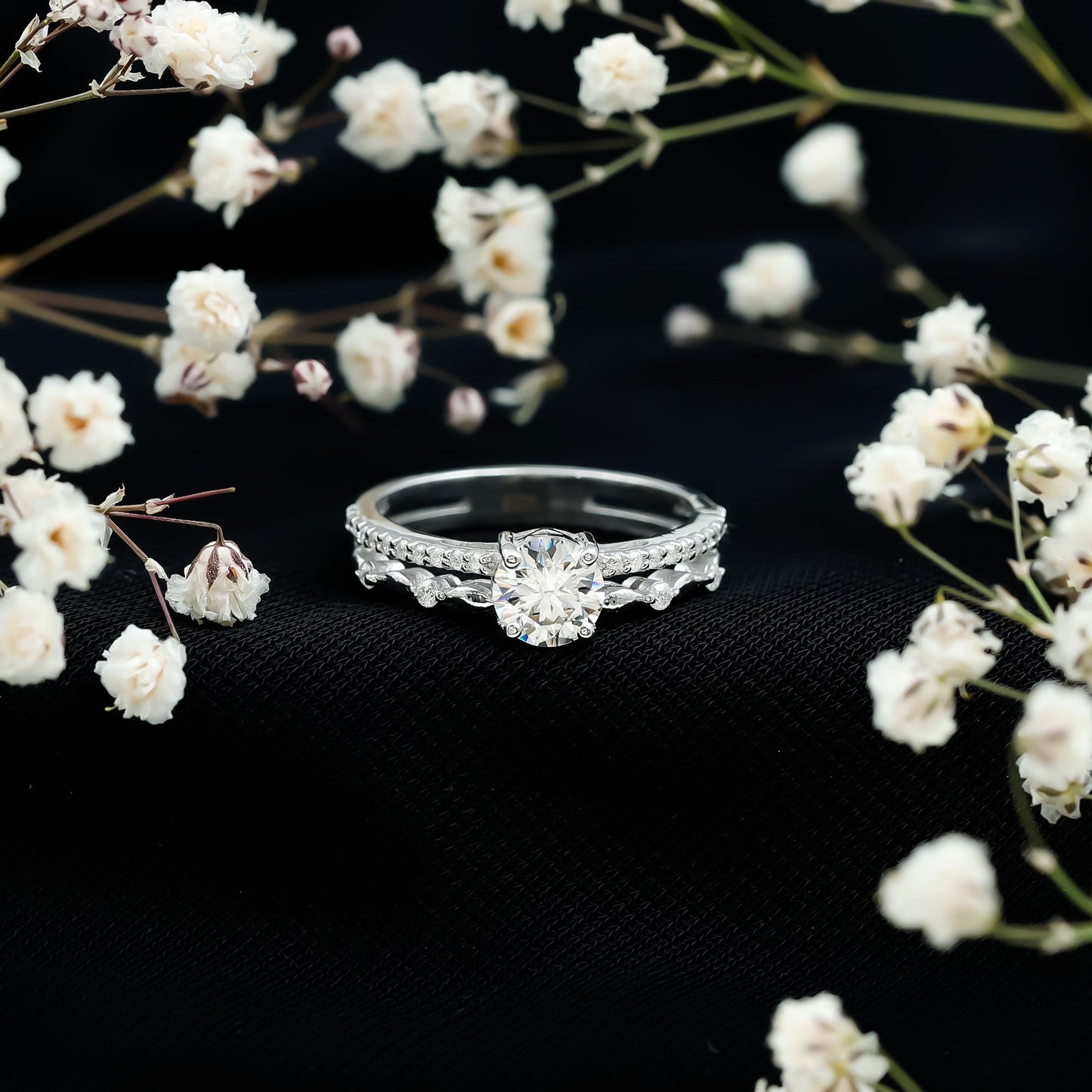 Certified Round Shape Moissanite Designer Engagement Ring
