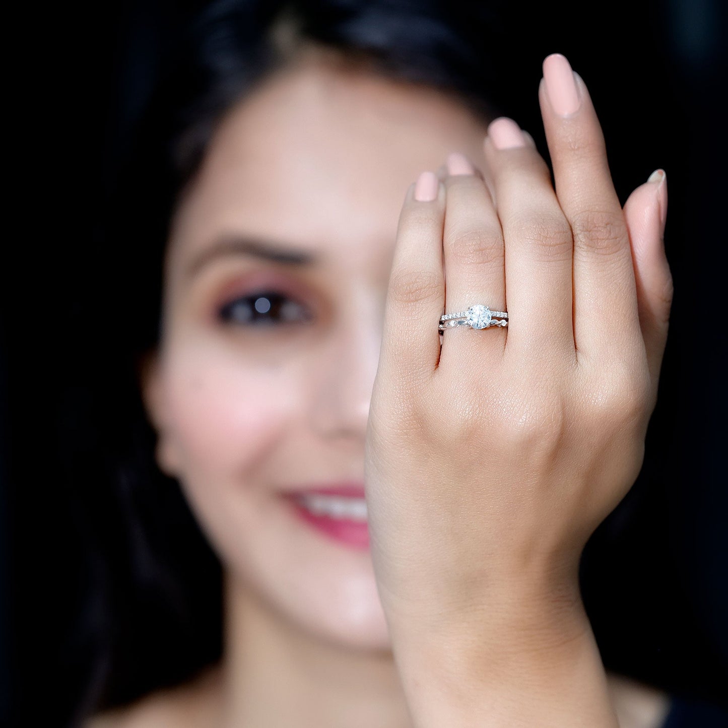 Certified Round Shape Moissanite Designer Engagement Ring