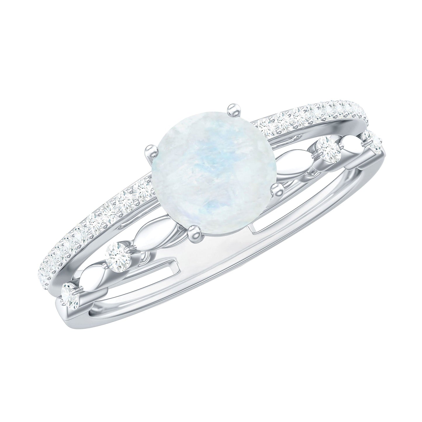 0.3 Carat Moonstone Double Band Solitaire Engagement Ring with Diamond