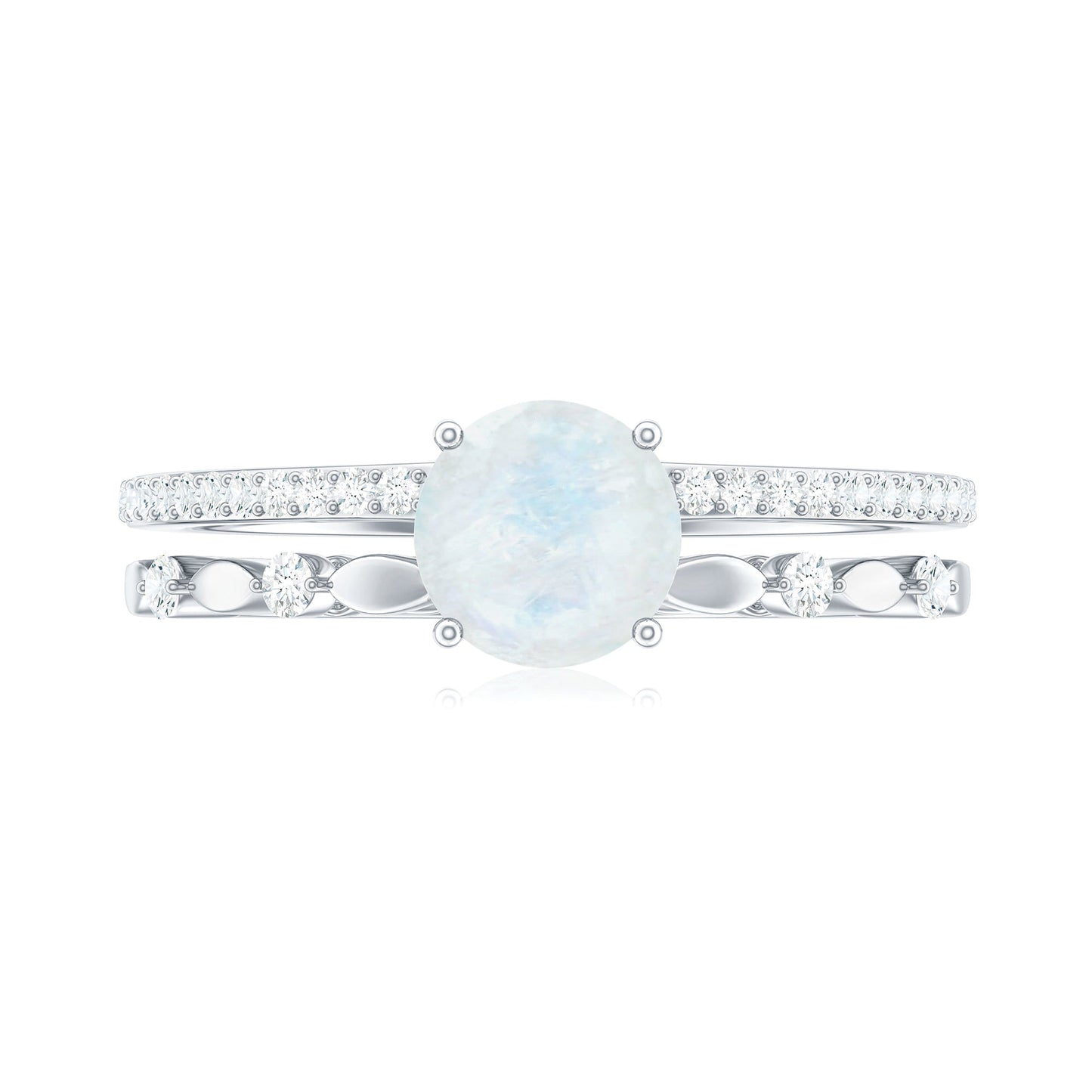 0.3 Carat Moonstone Double Band Solitaire Engagement Ring with Diamond