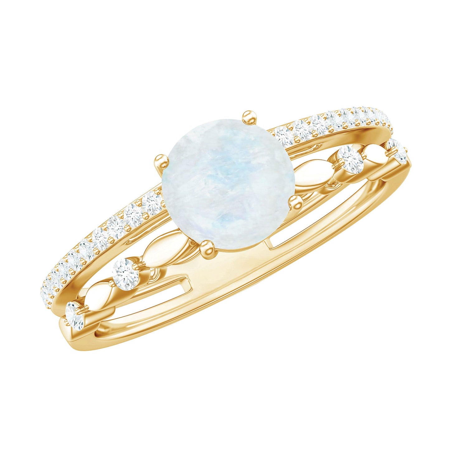0.3 Carat Moonstone Double Band Solitaire Engagement Ring with Diamond