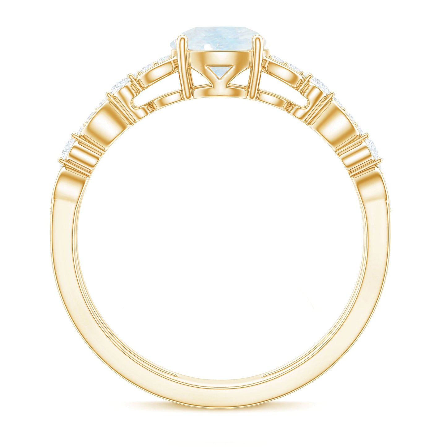 0.3 Carat Moonstone Double Band Solitaire Engagement Ring with Diamond