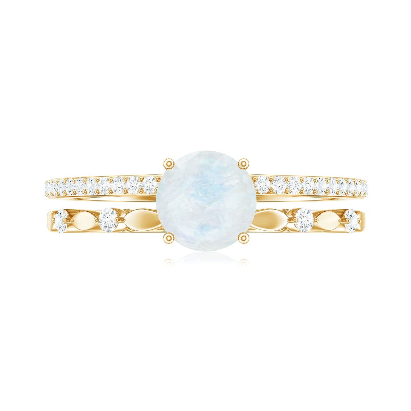 0.3 Carat Moonstone Double Band Solitaire Engagement Ring with Diamond