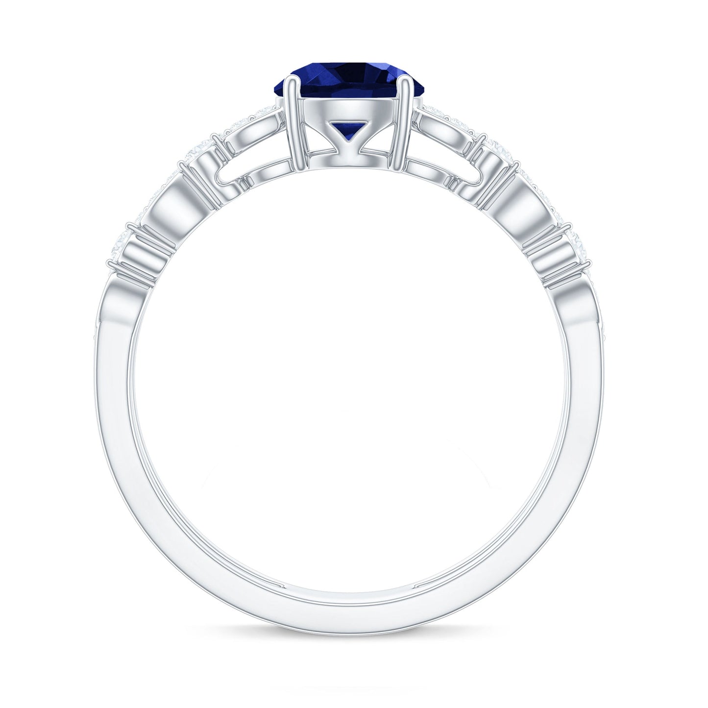Certified 1 Carat Lab Grown Blue Sapphire Diamond Double Band Engagement Ring