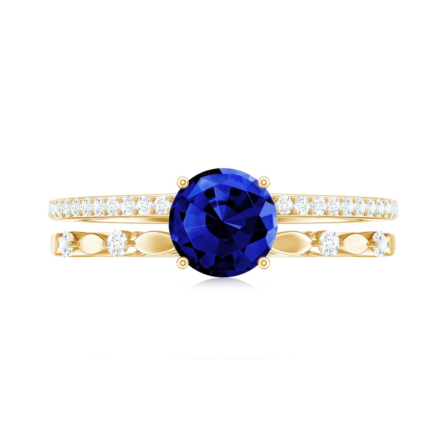 Certified 1 Carat Lab Grown Blue Sapphire Diamond Double Band Engagement Ring