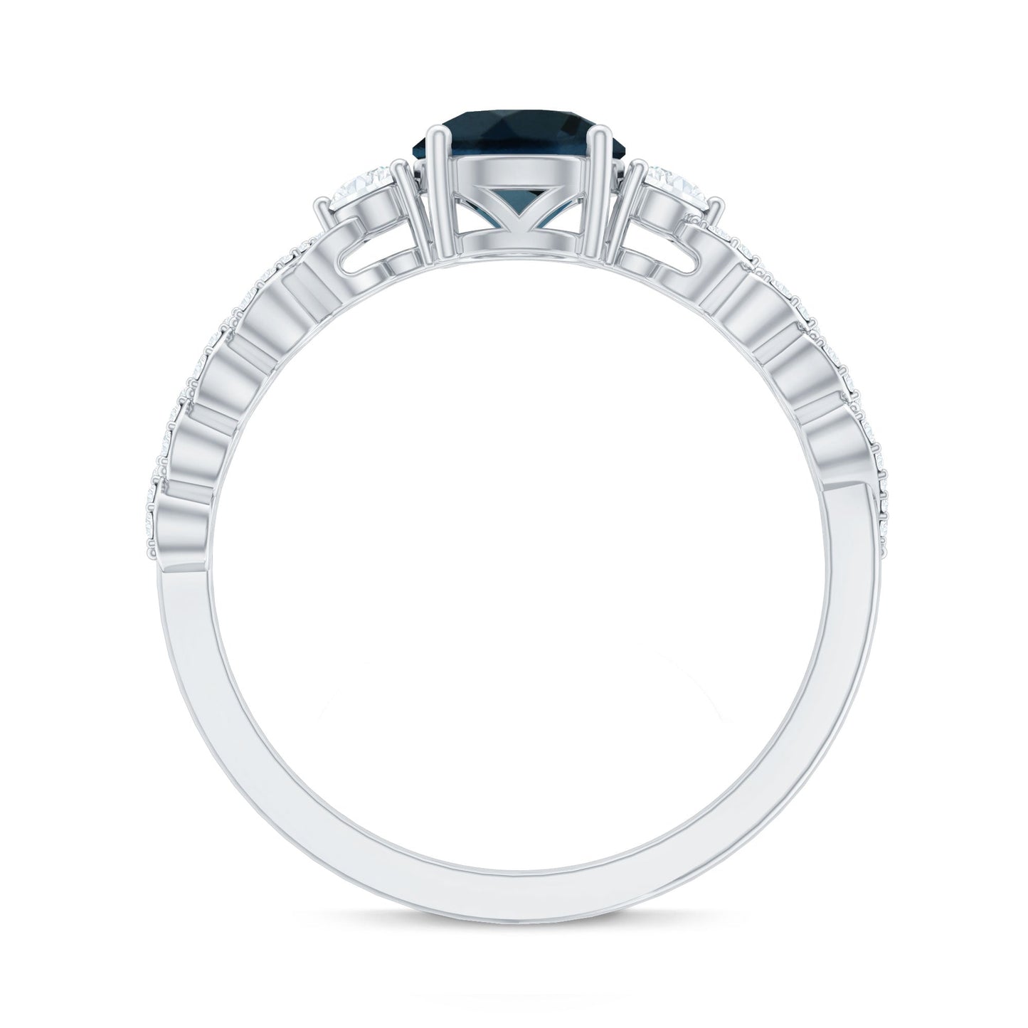 London Blue Topaz Designer Ring with Diamond Side Stones