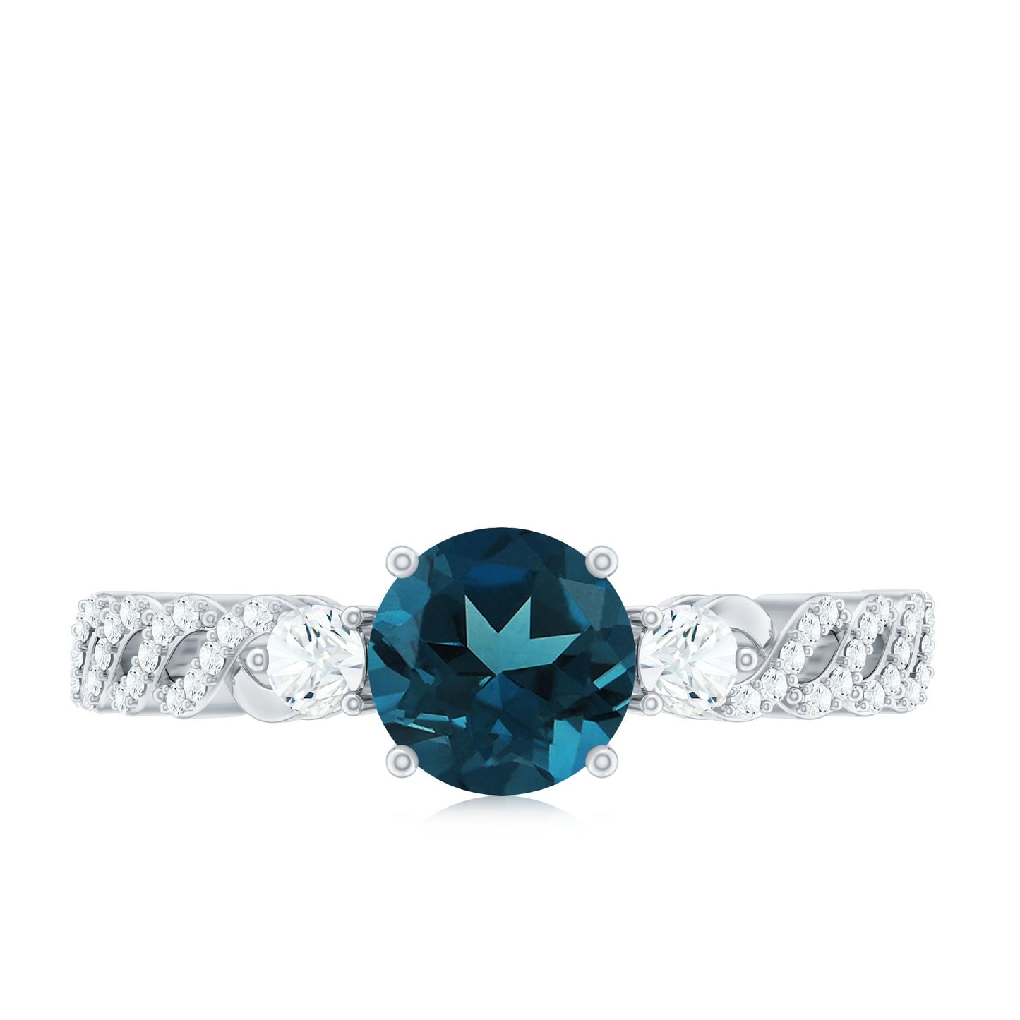 London Blue Topaz Designer Ring with Diamond Side Stones