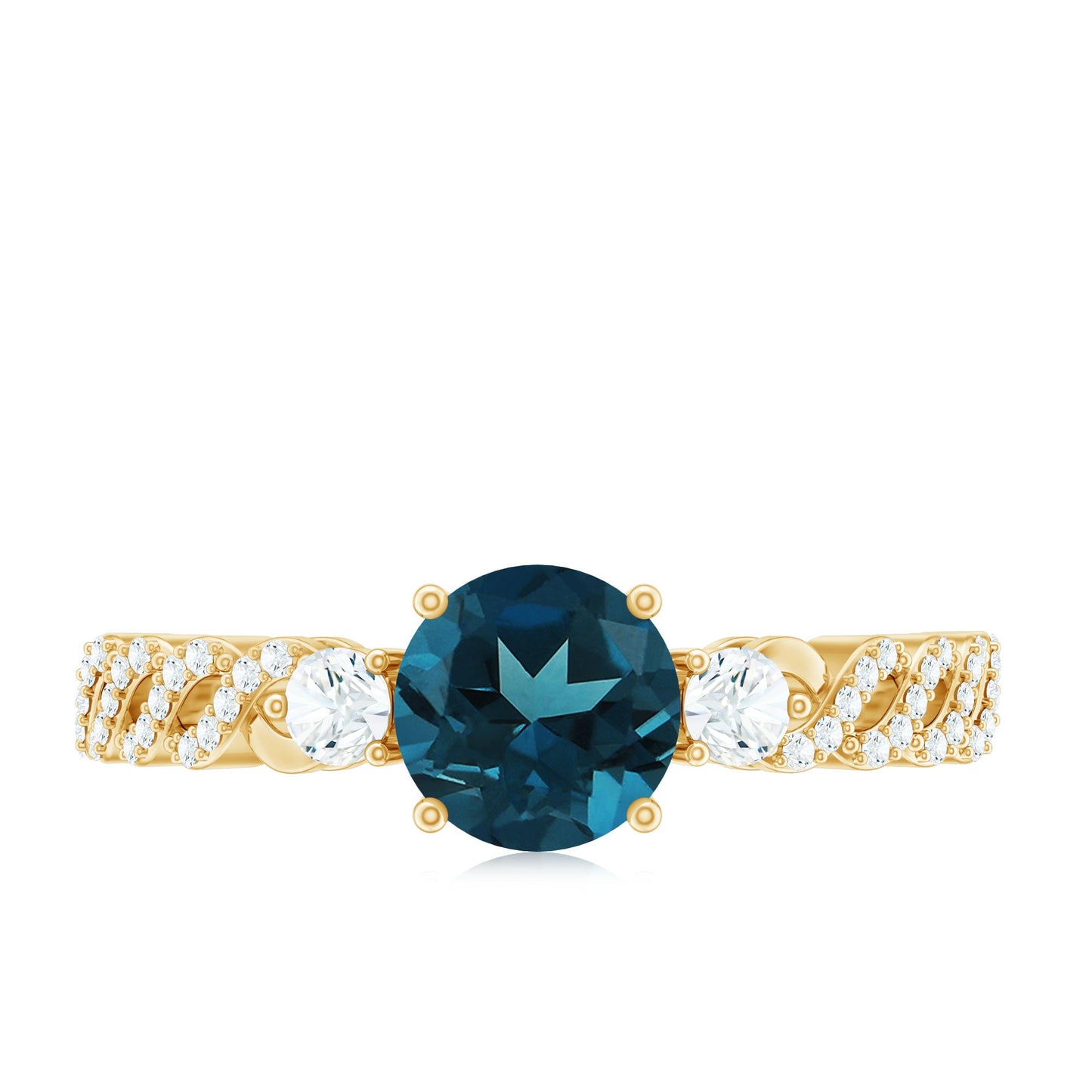 London Blue Topaz Designer Ring with Diamond Side Stones