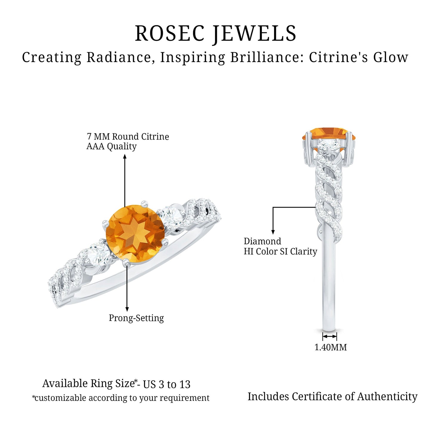 Designer Citrine Engagement Ring with Diamond