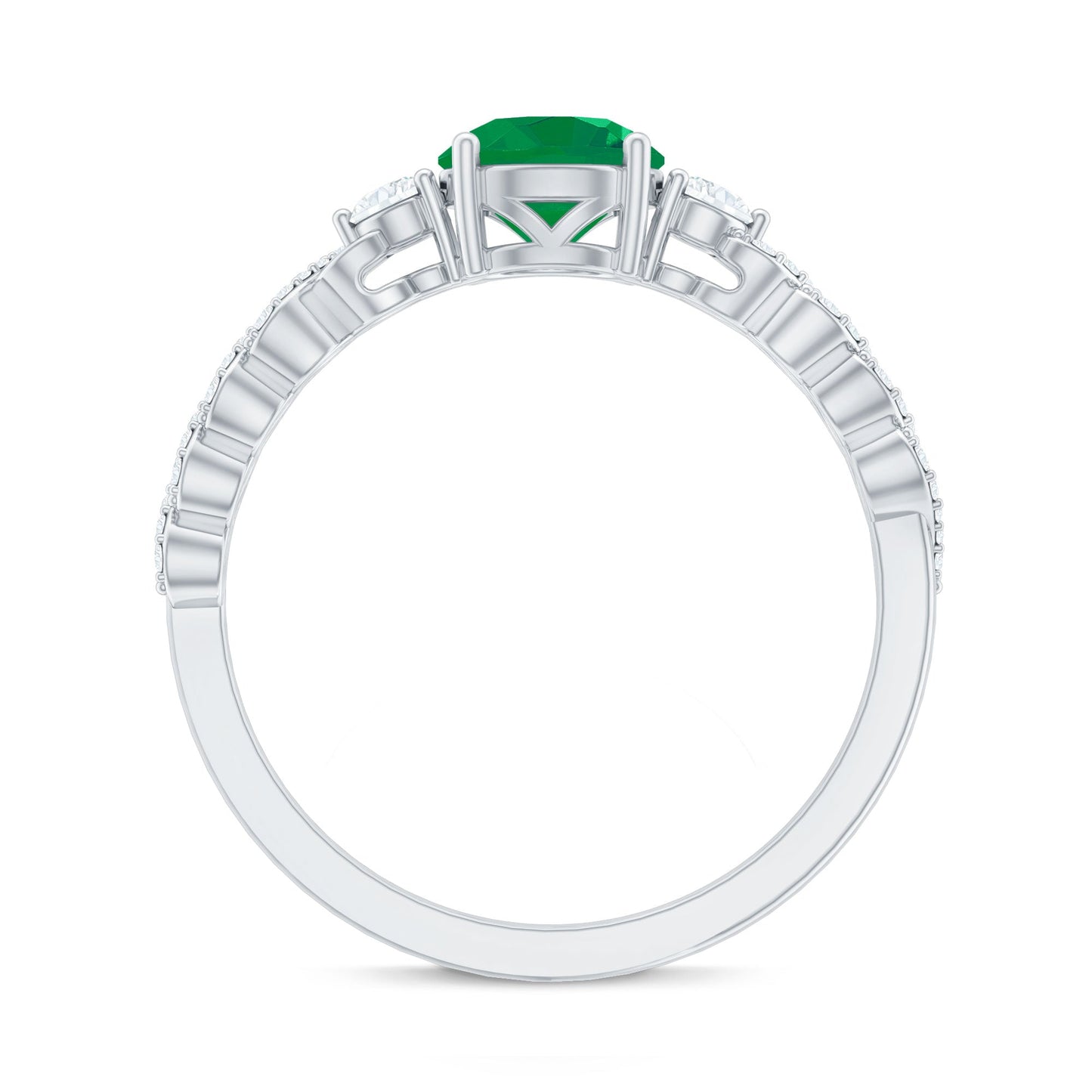 Natural Emerald Solitaire Engagement Ring with Diamond