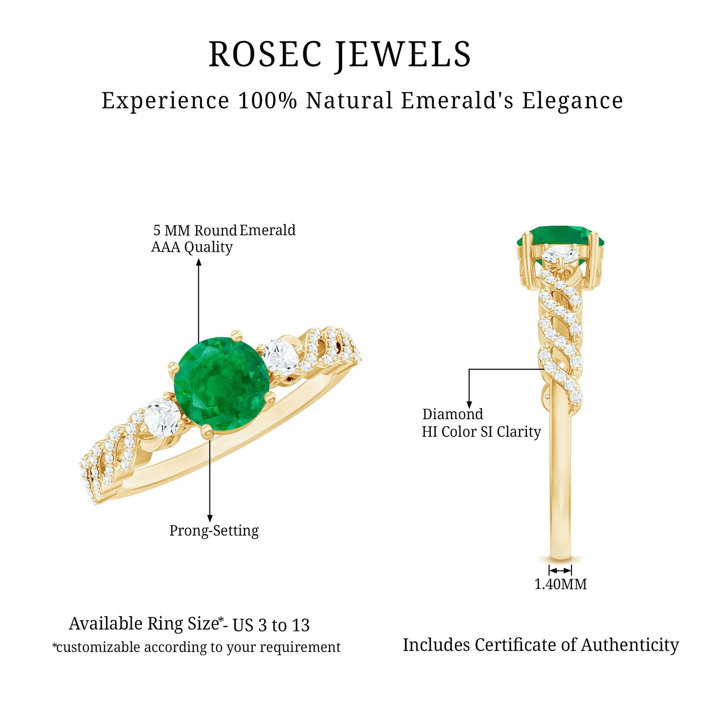 Natural Emerald Solitaire Engagement Ring with Diamond