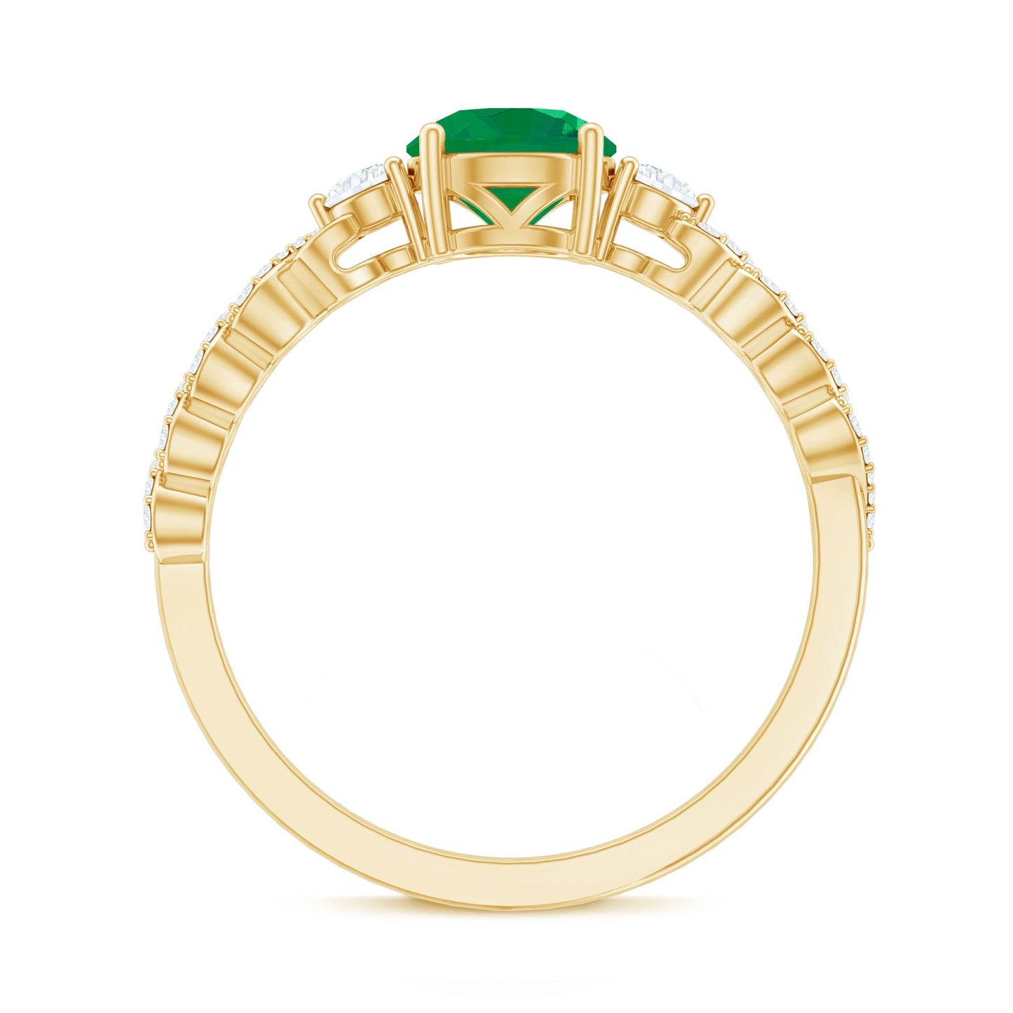 Natural Emerald Solitaire Engagement Ring with Diamond