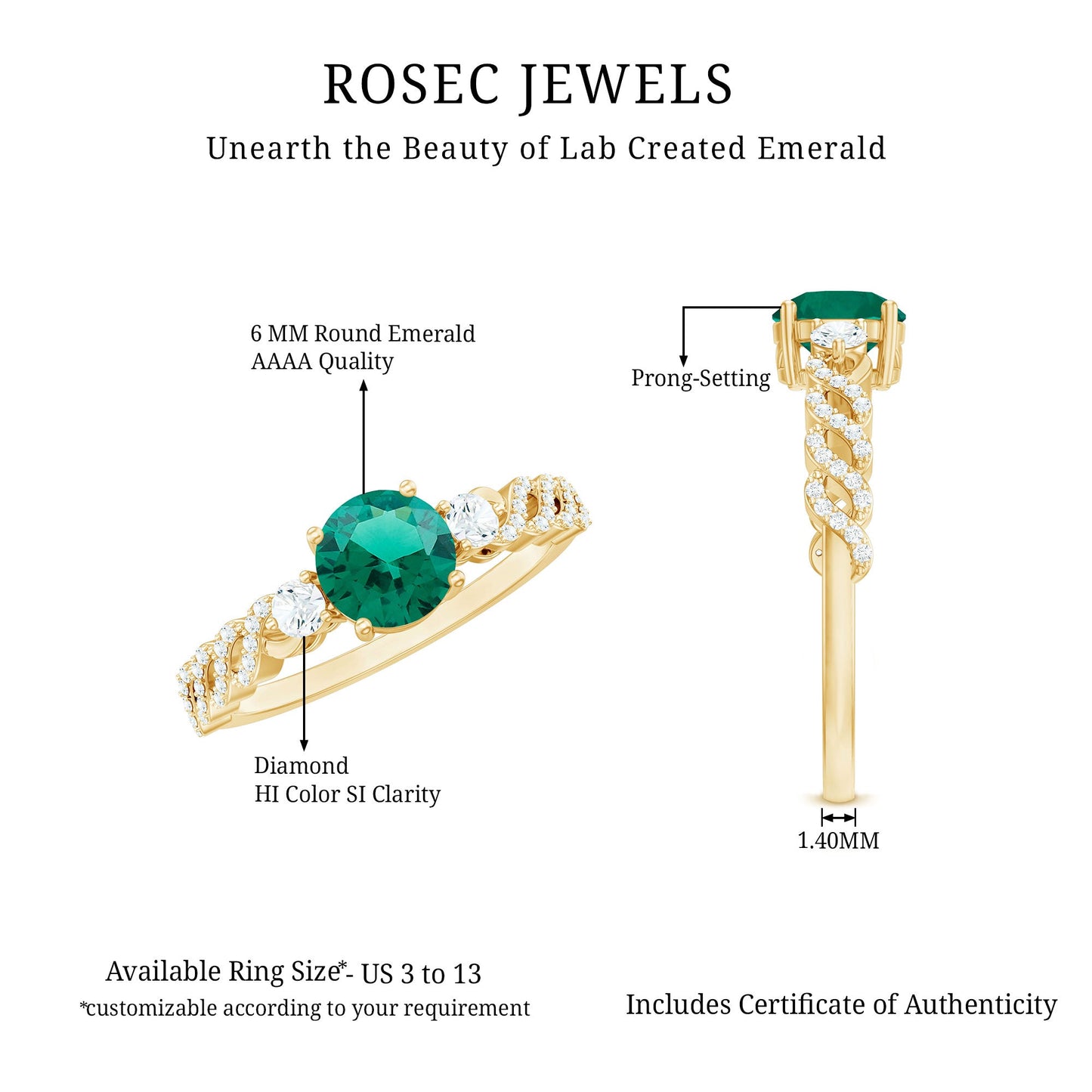 Certified Lab Grown Emerald Diamond Designer Engagement Ring