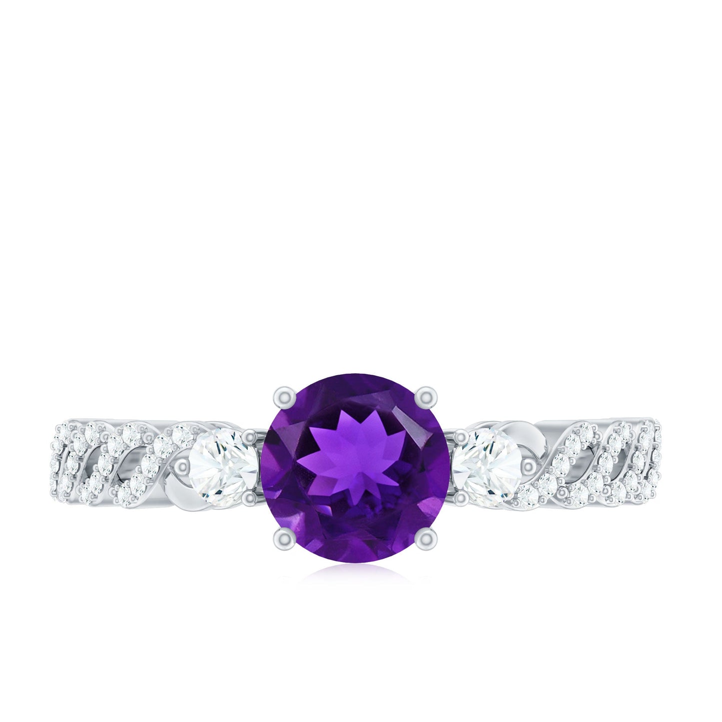 Natural 1.2 Carat Amethyst Diamond Engagement Ring for Women