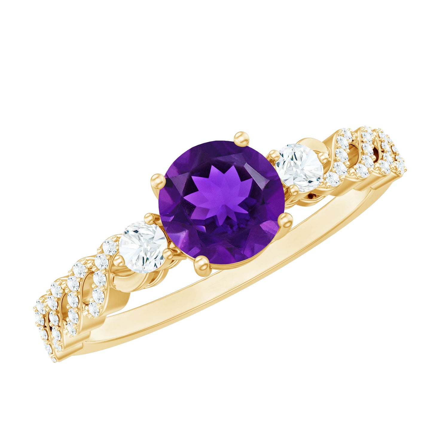 Natural 1.2 Carat Amethyst Diamond Engagement Ring for Women