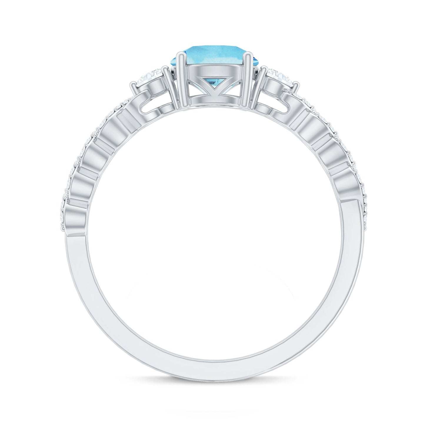 Certified Real Aquamarine Engagement Ring with Diamond Side Stones