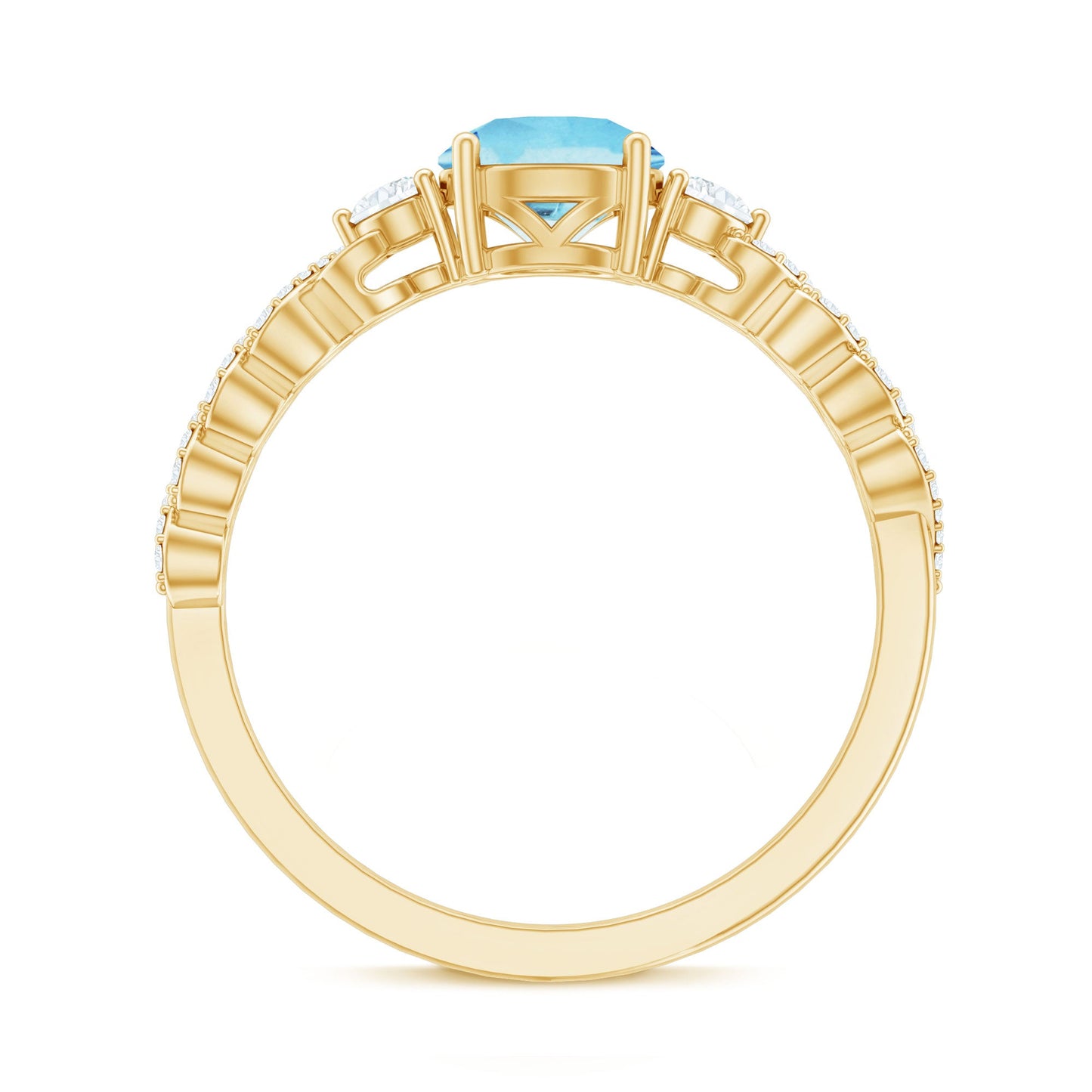 Certified Real Aquamarine Engagement Ring with Diamond Side Stones