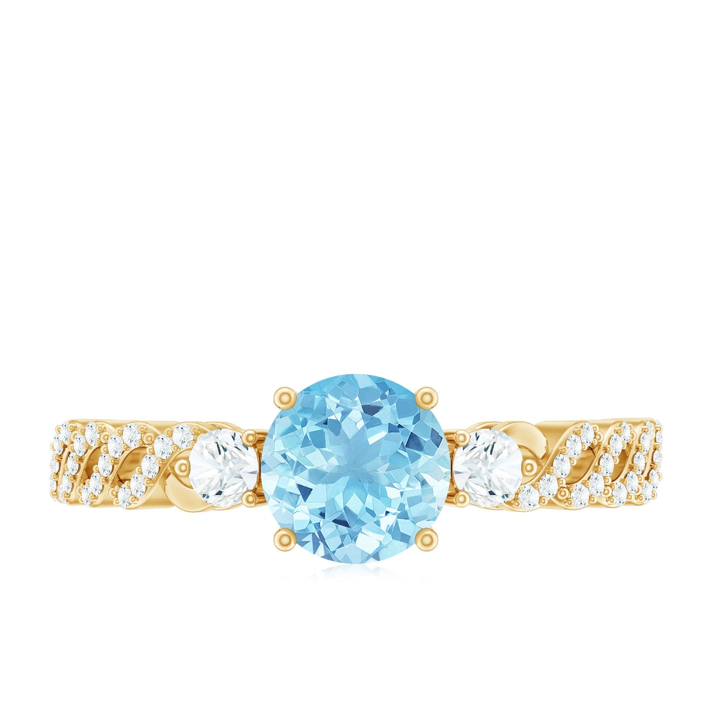 Certified Real Aquamarine Engagement Ring with Diamond Side Stones