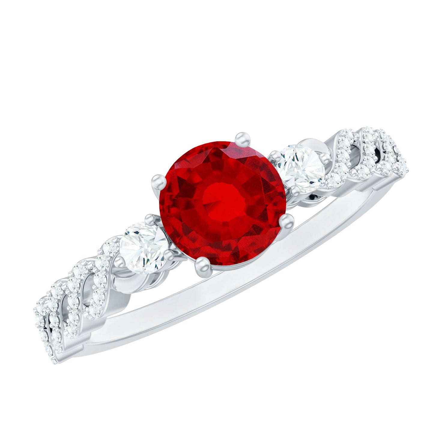 Lab Grown Ruby Designer Ring with Diamond Side Stones