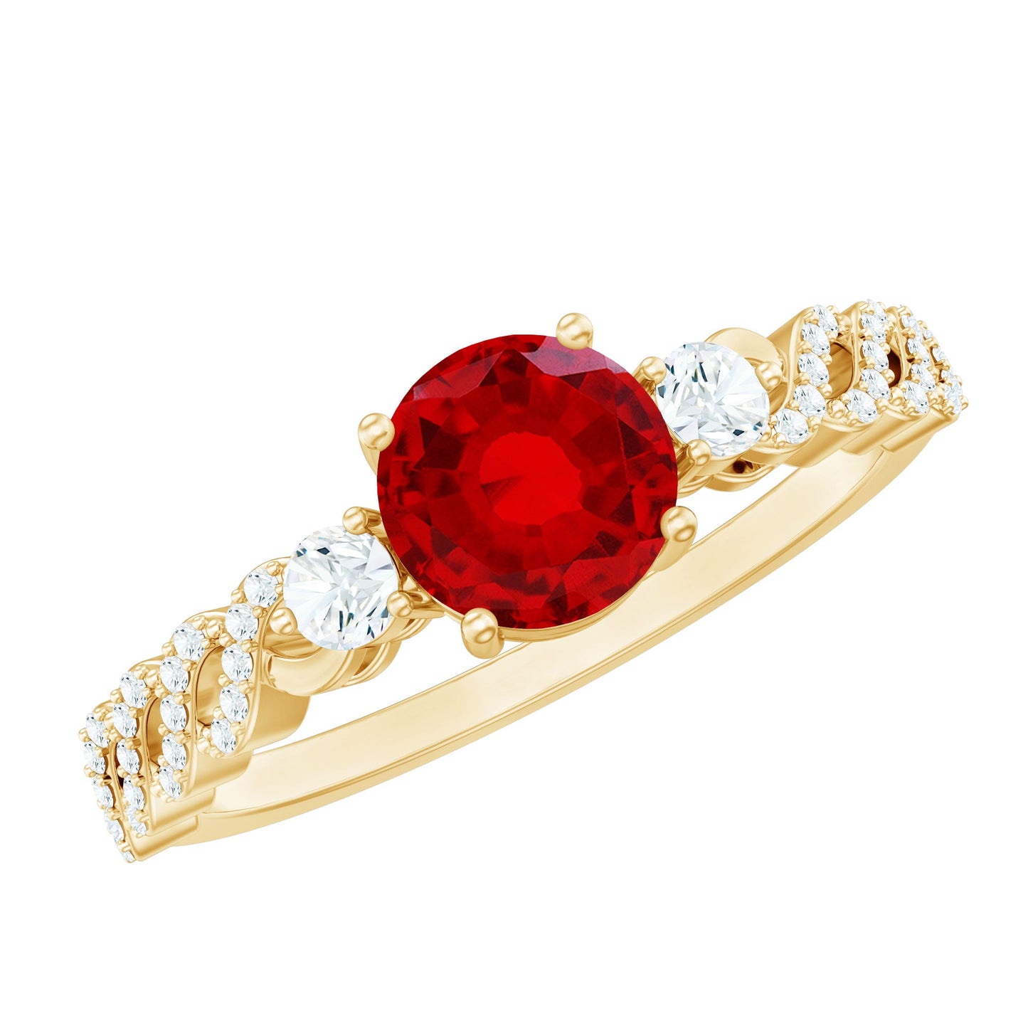 Lab Grown Ruby Designer Ring with Diamond Side Stones