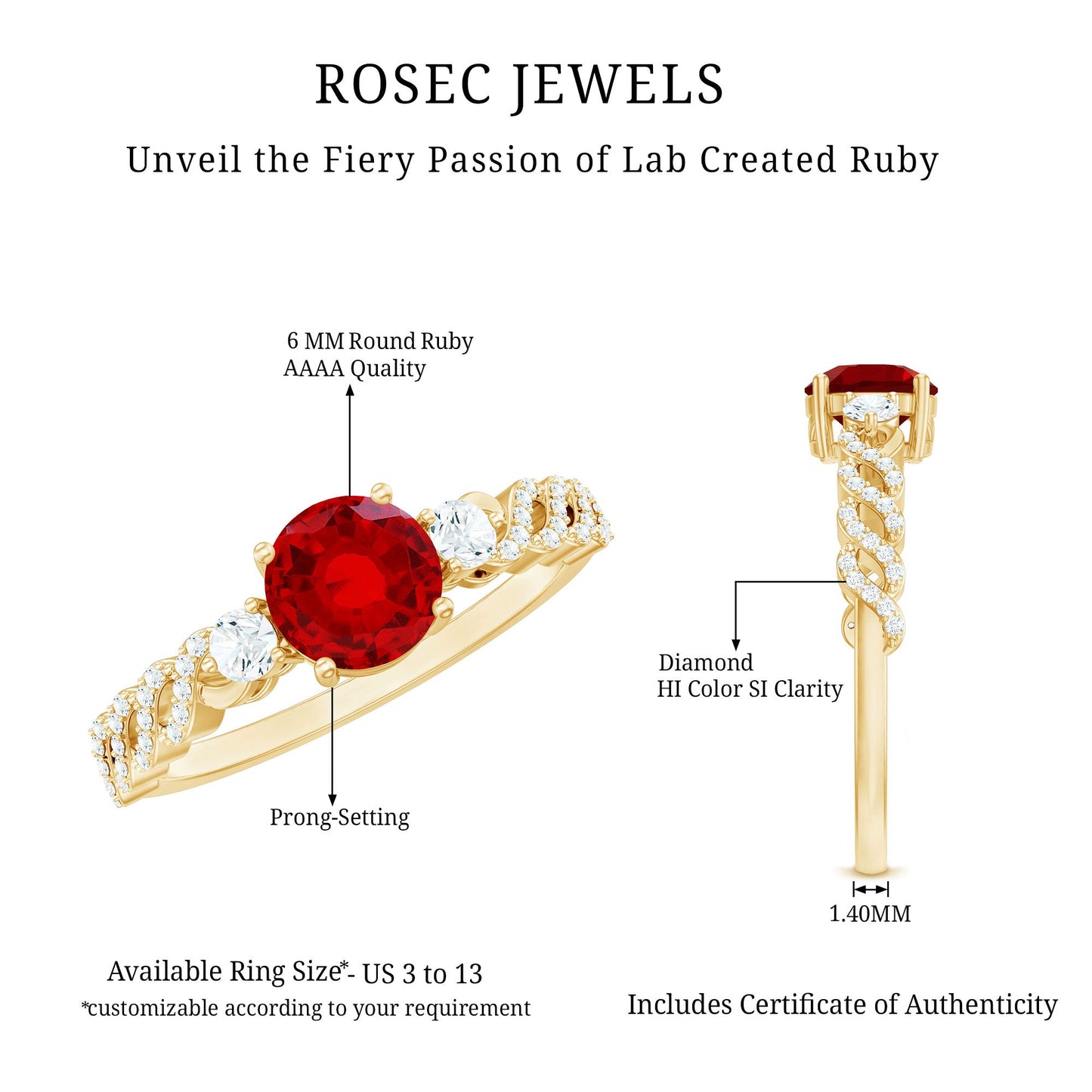Lab Grown Ruby Designer Ring with Diamond Side Stones